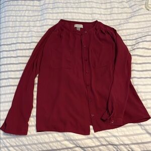 LOFT Red Long Sleeve Relaxed Blouse